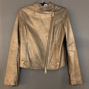 DKNYC Gold Metallic Lambskin Leather Jacket